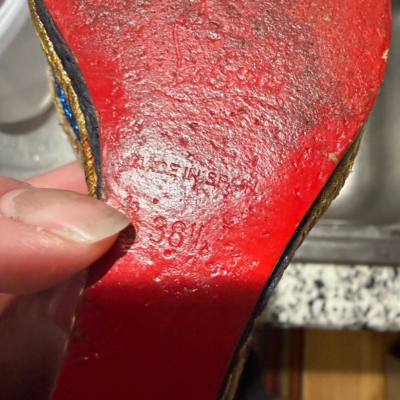 Christian Louboutin Trotolita Black and Gold Leopard Wedges 7.5 / 38.5 - Picture 14 of 16